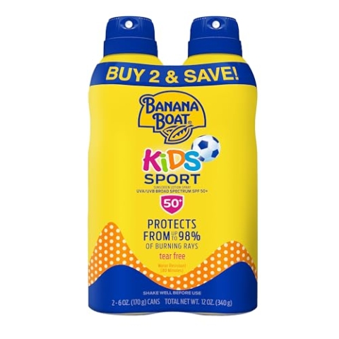 Banana Boat Sunscreen Kids Sport, Tear-Free Broad Spectrum Sunscreen Spray - SPF 50-6 Ounce Twin Pack