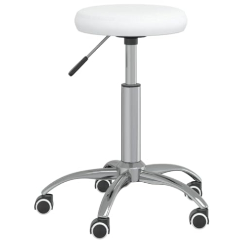 vidaXL Massagehocker mit Rollen Drehbar Höhenverstellbar Rollhocker Arbeitshocker Salon Beauty Hocker Drehhocker Praxishocker Kunstleder Weiß