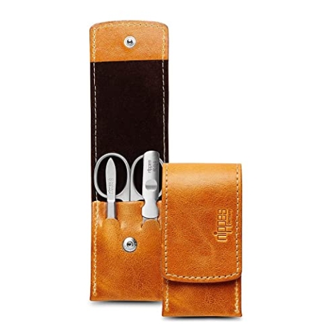 nippes Solingen Maniküre Set Cognac, 3-teilig, Rindleder-Etui mit Druckknopf, Nagelpflege Set, Nagelschere Set, Made in Germany