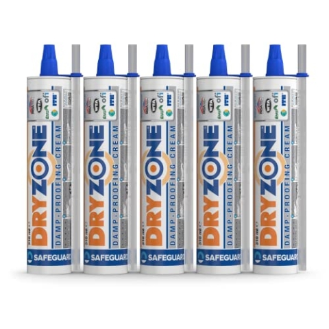 Dryzone Horizontalsperre Injektionscreme 5 x 310 ml - Gegen Feuchte Wände und Aufsteigende Feuchtigkeit - WTA Zertifiziert – Feuchtigkeitssperre fürs Mauerwerk, auch für Kellerwände