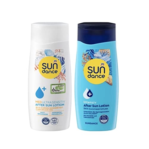 SUNDANCE 2er-Set After Sun Hautpflege: Lotion MED ULTRA SENSITIV mikrobiomfreundlich bei zu Allergien neigender Haut (200 ml) + INTENSIV Feuchtigkeitspflege mit Panthenol (200 ml), 400 ml