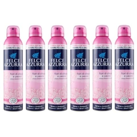 6er-Pack Felce Azzurra Fiori di Ciliegio e Peonia Deodorante Ambienti,Lufterfrischer-Spray Raumsprays Kirschblüten und Pfingstrose 250ml