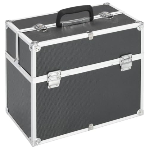 vidaXL Kosmetikkoffer 38x23x34cm Schwarz Aluminium Koffer Beauty Case Schminkkoffer Schmuckkoffer Friseurkoffer Alukoffer Werkzeugkoffer Schminkkasten