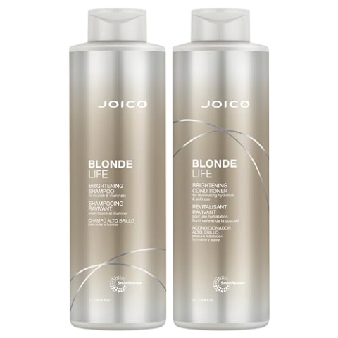 Joico Blonde Life aufhellendes Shampoo & Pflegespülung, 1000 ml, 2er-Set + inklusive Pumpen, für Blondes/Graues/Platinfarbenes Haar, mit Anti-Rotstich-Effekt
