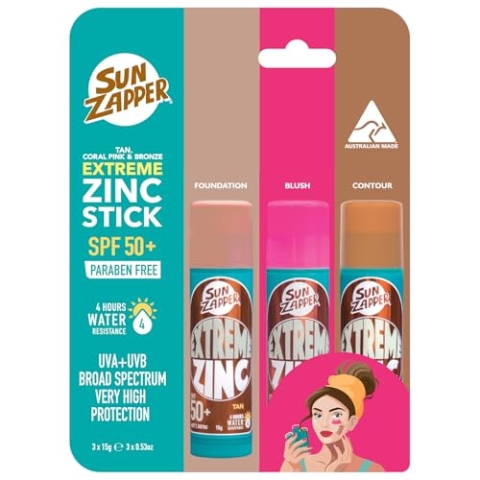 Sun Zapper Extreme Zinc Sunscreen Stick Beauty Pack – SPF 50+ Sunblock in Tan, Bronze & Pink – Made in Australia