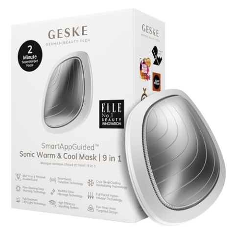 GESKE | SmartAppGuided™ Sonic Warm & Cool Mask | 9 in 1 | Beauty LED-Gesichtsmaske | Voll-LED-Spektrum und Rotlichttherapie | Wärme | Kühlung | Erhöhte Gesichtspflege-Aufnahme | Gesichtsmassagegerät