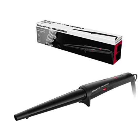 Rowenta x Karl Lagerfeld CF324L Professioneller Lockenstab für Locken und Wellen, konische Form, Keratin & Glow Beschichtung, Temperaturregelung bis 200°, Schutzhandschuh