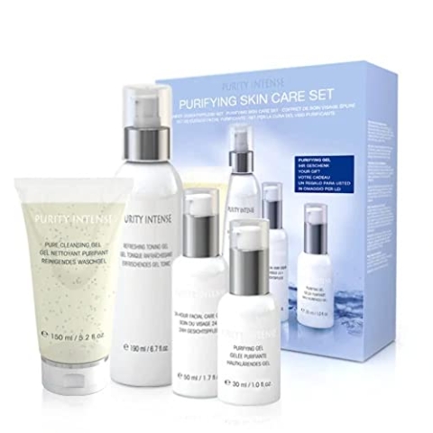 Purity Intense Klärendes Gesichtspflege-Set; être belle Cosmetics; gegen Akne und ölige Haut; Reinigendes Waschgel + Erfrischendes Gel Tonic + 24h Gesichtspflege + Hautklärendes Gel