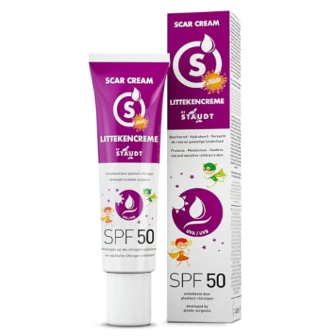 Staudt Kinder Narbensalbe SPF50 - Pädiatrisches Silicone Gel für empfindliche Haut - Hydratisierende Wund- und Heilsalbe mit Allantoin & Aloe Vera - UV-Schutz - 40ml