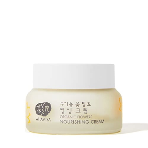 WHAMISA Organic Flowers Nourishing Cream - Zertifizierte Feuchtigkeits-Creme gegen Hautalterung |Dermatest: " Exzellent" | Korean Skin-Care - Fermentierte koreanische Naturkosmetik | K-Beauty | 51ml