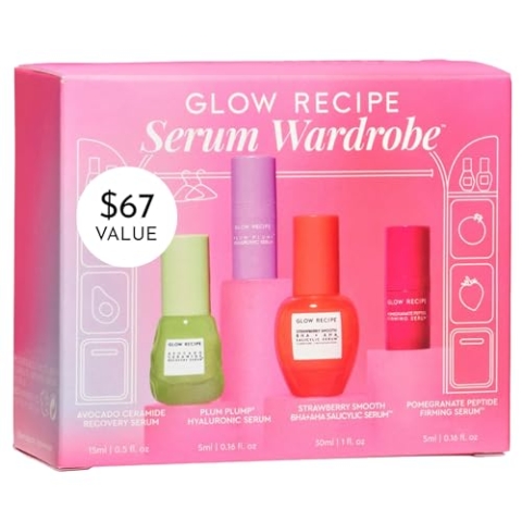 Glow Recipe - Hautpflegeset in Reisegröße mit Serum: Avocado Ceramid Serum + AHA BHA Soft Erdbeere Serum + Pflaumenserum