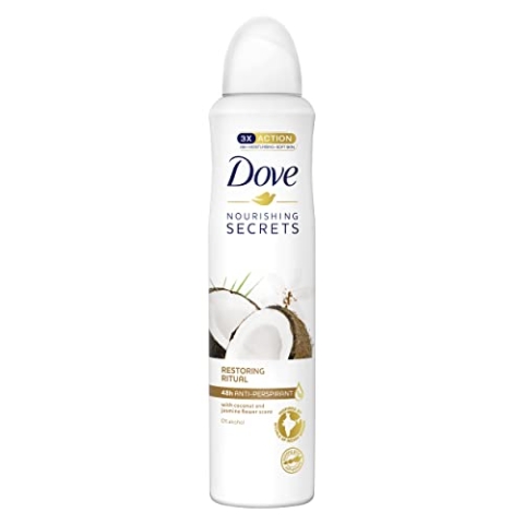 Dove Nourishing Secrets Coconut & Jasmin Flower mit ¼ Feuchtigkeitscreme Anti-Transpirant Aerosol langanhaltender Duft frisches Deodorant 6 x 250 ml