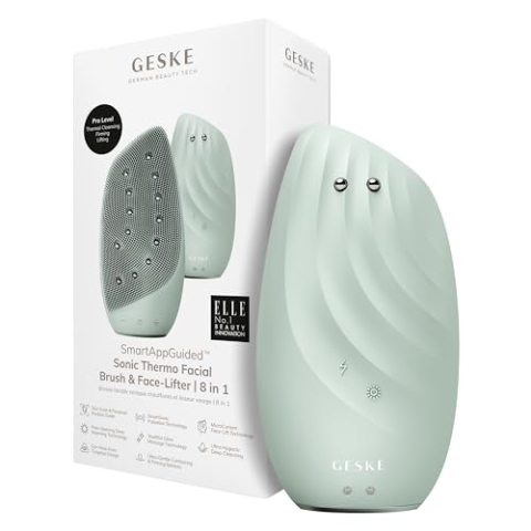 GESKE | SmartAppGuided™ Sonic Thermo Facial Brush & Face-Lifter | 8 in 1 | Hautreinigung & gegen Falten | elektrische Reinigungsbürste aus Silikon | Gesichtsmassagegerät | Cleansing & Anti Aging