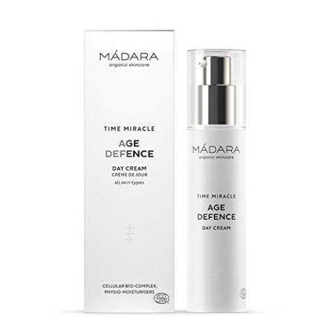 MADARA Organic Skin Care TIME MIRACLE Age Defense Tagescreme – Anti-Aging-Feuchtigkeitsversorgung mit Hyaluronsäure, Antioxidantien und Birkenwasser für strahlende Haut, 50 ml