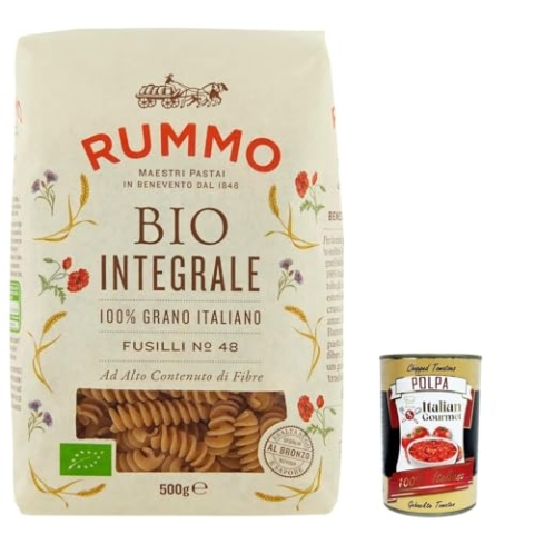 20x Rummo Pasta Integrale Fusilli N. 48, Vollkornnudeln Nudeln Vollkorn Italienische Pasta 500g + Italian Gourmet polpa 400g