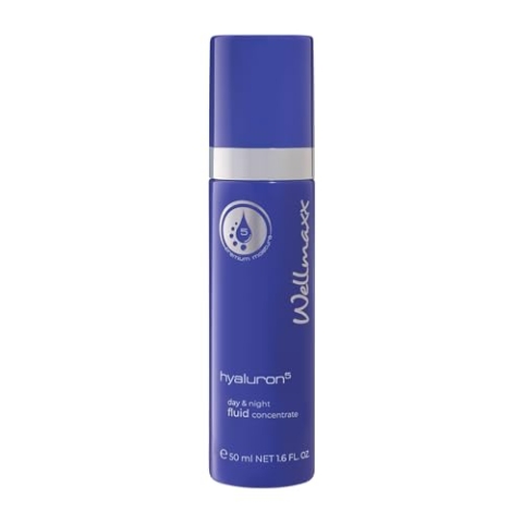 WELLMAXX hyaluron⁵ day & night fluid concentrate - Anti-Aging, Feuchtigkeitspflege, reichhaltiges 24h Fluid, mit 5-fach-Hyaluron, für jeden Hauttyp geeignet, DERMATEST® „sehr gut“, 50 ml