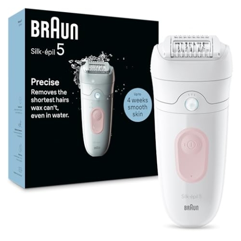 Braun Silk-épil 5, Epilierer für einfache Haarentfernung, nass & trocken, langanhaltend glatte Haut, 5-000, Weiß/Flamingo