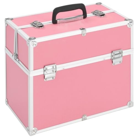 vidaXL Kosmetikkoffer 38x23x34cm Rosa Aluminium Koffer Beauty Case Schminkkoffer Schmuckkoffer Friseurkoffer Alukoffer Werkzeugkoffer Schminkkasten