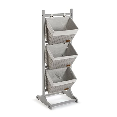 Badezimmerregal Versa Grau 3 Körbe Holz Baumwolle Rattan 35x102x35cm