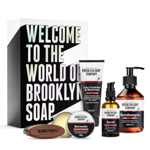 Brooklyn Soap Company · Ultimate Beard Box · Bartpflege Set inkl. Bartöl, Bartshampoo, Bartbürste, Bartwachs & Bartcreme · Geschenkidee für Männer