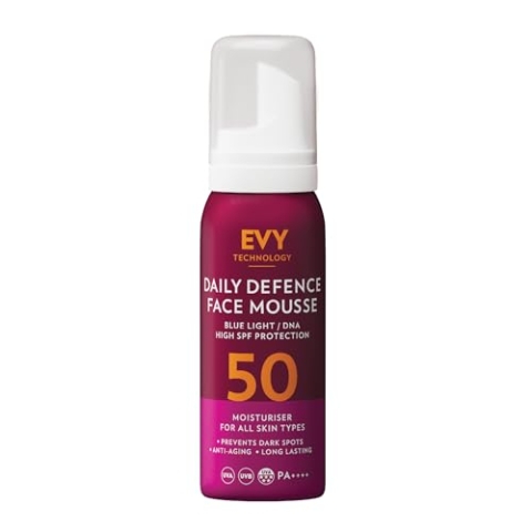EVY Tagescreme Mousse (75ml) mit UV-Schutz LSF 50 - neueste Anti-Aging Technologie, feuchtigkeitsspendend, parfümfrei, vegan. Scincancer Awareness Program