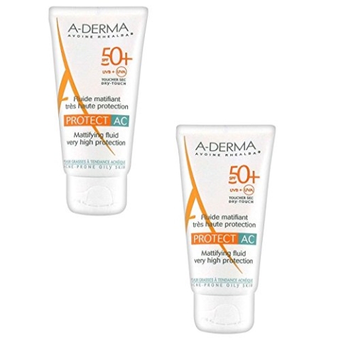 2 a-derma Protect AC Mattifying Fluid Schutz hohe Fluid Mattierend SPF50 + 2 x Fussel Sparangebot