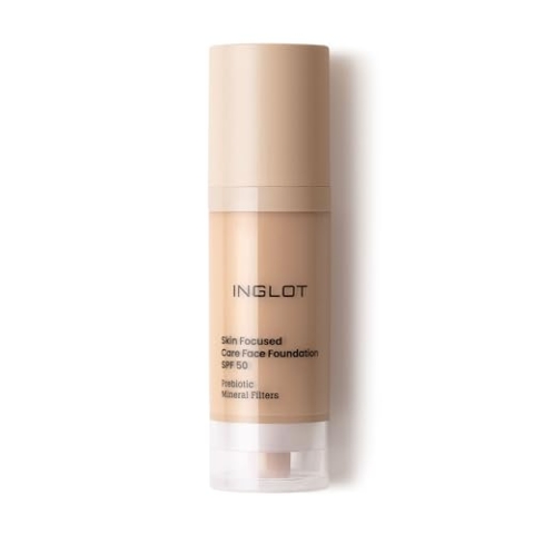 Inglot Illuminierende Foundation mit Hautpflege-Vorteilen | Sonnenschutz | Vegane Formel | Skin Focused Care Gesichtsfoundation SPF 50 | 30 ml 305 Peachy Beige