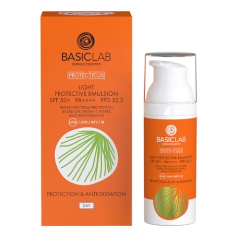 BasicLab Leichte Gesichtsschutzemulsion Sonnenschutz Gesicht - LSF SPF 50+ PPD 52,3 50 ml mit Vitamin C, Vitamin E und Präbiotika