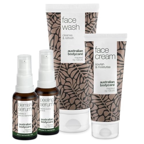 Reduziere Pigmentprobleme im Gesicht mit dem 4-teiligen Set bestehend aus Gesichtsreinigung 200ml, Niacinamid Serum, Peeling Serum und Gesichtscreme 100ml speziell für Pigmentflecken im Gesicht