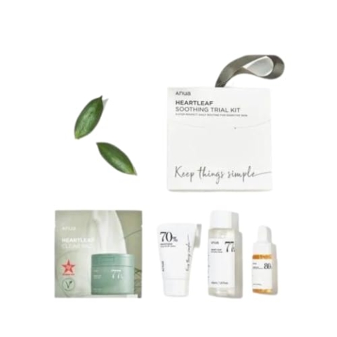Anua Koreanisches Heartleaf Glättungsset | Reisegröße | Geschenkset mit Heartleaf 77 Transparent-Pads, Heartleaf77% Glättungs-Tonikum und tägliche Lotion und feuchtigkeitsspendende Beruhigungsampulle