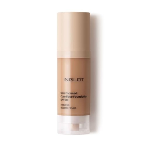 Inglot Illuminierende Foundation mit Hautpflege-Vorteilen | Sonnenschutz | Vegane Formel | Skin Focused Care Gesichtsfoundation SPF 50 | 30 ml 314 Apricot Tan
