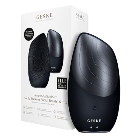 GESKE | SmartAppGuided™ Sonic Thermo Facial Brush | 6 in 1 | Hautreinigung | Reinigungsbürste mit Wärmefunktion | Gesichtsmassagegerät | elektrische Gesichtsbürste | Gesichtsreinigungsgerät