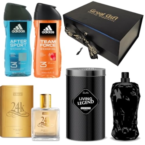 Luxus Duft Geschenkset für Ihn - Special Edition 2025-24k Gold Parfum - Living Legend Parfum - 2x Duschgel - Vatertag - Für Männer - Geschenk für Ihn - Geschenk - In Luxus-Geschenkbox