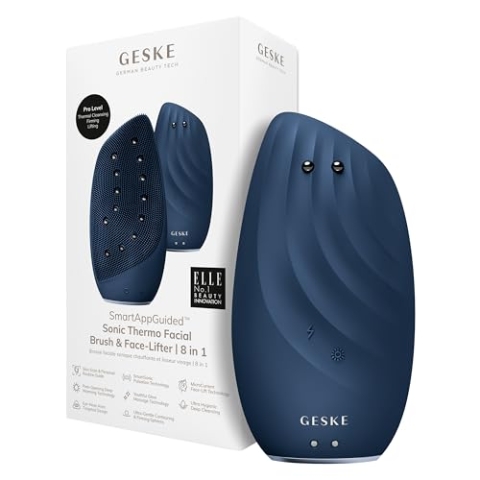 GESKE | SmartAppGuided™ Sonic Thermo Facial Brush & Face-Lifter | 8 in 1 | Hautreinigung & gegen Falten | elektrische Reinigungsbürste aus Silikon | Gesichtsmassagegerät | Cleansing & Anti Aging