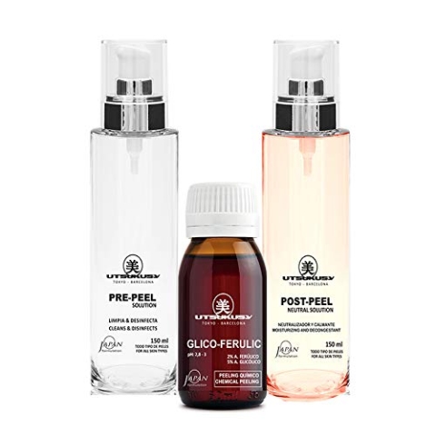 Glycolsäure/Ferulasäure Peeling Set - Chemisches Fruchtsäure-Peeling Set mit Pre-Peel u. Post-Peel Solution (Neutralisator)