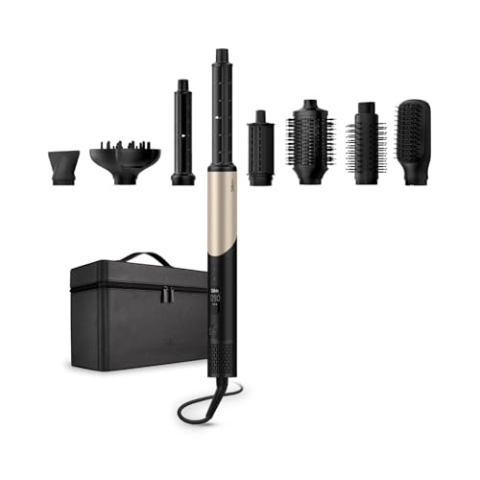 Silk’n Multistyler mit flexiblem Kopf - Haartrockner mit Bürste und Glätteisen – SilkyAir Flex – All-in-One Haartrockner & Styler – 8in1 Zubehör inkl. Case – 1300W – Gold Schwarz