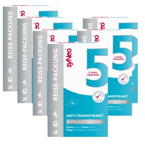 syNeo 5 Antitranspirant Deo Tücher für Damen und Herren, Anti Schweiß Deotücher gegen starkes Schwitzen, Anti Transpirant Antiperspirant, 6er Pack (48 x 2,5 ml)