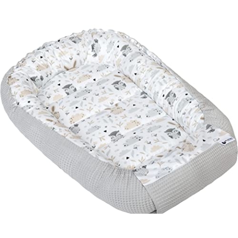 Medi Partners Babynest Nestchen für Neugeborene - 100x60x15 Babynestchen Baby zweiseitg Nest Bett 100% Baumwolle Waffel Kuschelnest tragbar (Lichtung mit Grauer Waffel)