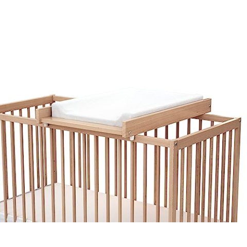 AT4 - ESSENTIEL Wickeltisch Lackierte Buche | Wickeltisch für Babybett 60x120cm | Sichere Installation | Leicht | Praktisch | Praktisch | Platzsparend