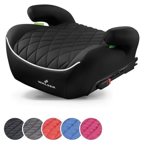 WALSER Premium Kinder Sitzerhöhung Auto ISOFIX, Qualitätssieger Sehr Gut* Kindersitz Auto 125-150 cm, bequeme Kindersitzerhöhung Auto Andy Norm ECE R 129, Sitzerhöhung Auto Kindersitz schwarz