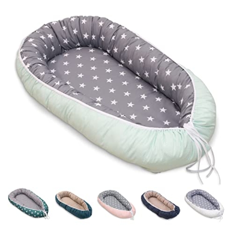 ULLENBOOM Babynest - 100% OEKO-TEX Materialien & Made in EU, Mint Grau - Babynestchen Neugeborene aus kuscheliger Baumwolle, Ideal als Reisebett & Kuschelnest geeignet