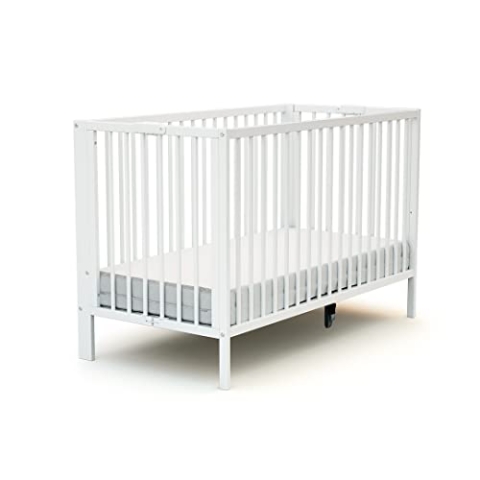 AT4 - Klappbares Babybett 60x120 ESSENTIEL Weiß| 124 x 64 x 82 cm |Faltbares Kinderbett | Gitterbett mit Lattenrost 2 Stufen Höhenverstellbar
