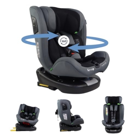 Mobiclinic®, Sitzerhöhung auto kinder, 360º drehbar, I-size regelung, Top tether, Gruppe 0/1/2/3, Max. 36 kg, Autositz, Pandafix, 0-12 Jahre, 5-punkt-gurt, Verstellbar, In 3 positionen (Schwarz)