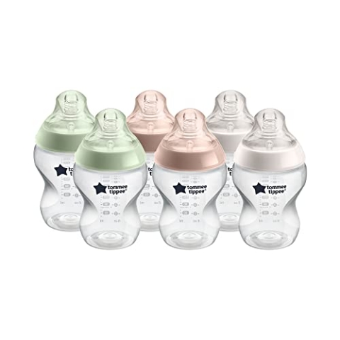 Tommee Tippee Closer to Nature Babyflaschen, Natürlich geformter Trinksauger mit Anti-Kolik-Ventil, 260 ml, 6er-Set, Mehrfarbig