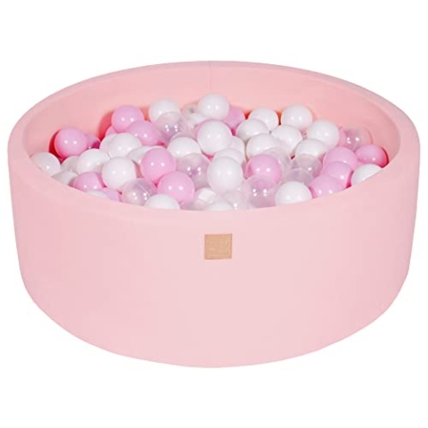 MEOWBABY Bällebad Baby - Rund 90x30cm Ball Pit für Kinder ab 1 Jahr mit 200 Bälle - Weiches & Sicheres Bällepool, Cotton, Hellrosa