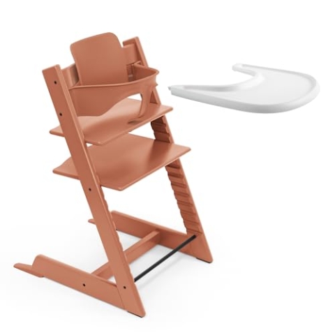 Stokke Tripp Trapp Hochstuhl (Terracotta) mit Stokke Tablett (White) - ein verstellbares, ergonomisches und leicht zu reinigendes Babyset für Kinder im Alter von 6-36 Monaten