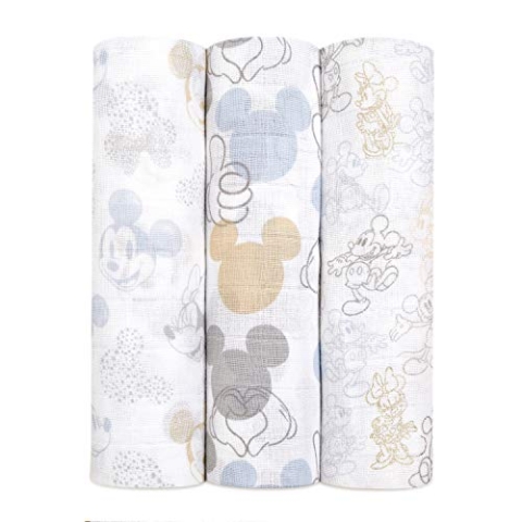aden + anais Pucktücher, Baby-Decken aus 100% Baumwoll-Musselin für Neugeborene Mädchen & Jungen, Wickeltücher-Set für Säuglinge & Kleinkinder, 120x120cm, 3er-Pack, Mickey + Minnie