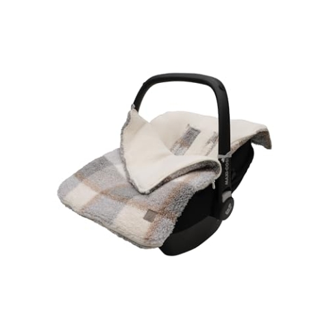 Jollein Fußsack Check Boucle - Teddy - Für Babyschale Kinderautositz Gruppe 0+ und Kinderwagen - Für 3-Punkt- und 5-Punkt-Gurt