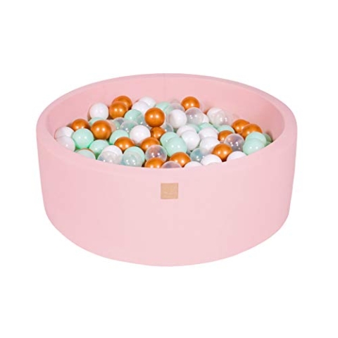 MEOWBABY Bällebad Baby - Rund 90x30cm Ball Pit für Kinder ab 1 Jahr mit 200 Bälle - Weiches & Sicheres Bällepool, Cotton, Hellrosa