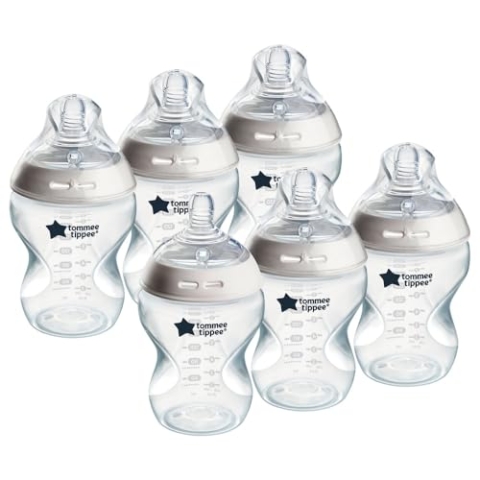 Tommee Tippee - Natural Start Anti-Kolik-Babyflaschen 260ml, brustähnlicher Sauger, Anti-Kolikventil, selbst sterilisierend, Zubehör, 6er-Pack